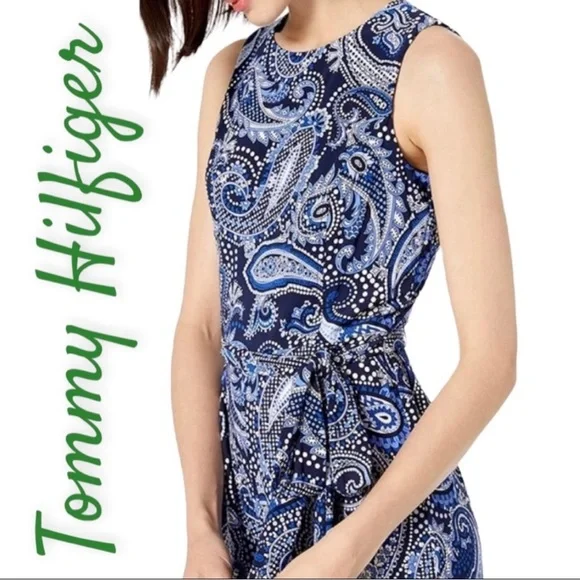💐 Tommy Hilfiger Blue Paisley Sleeveless Jumpsuit - Picture 3 of 12